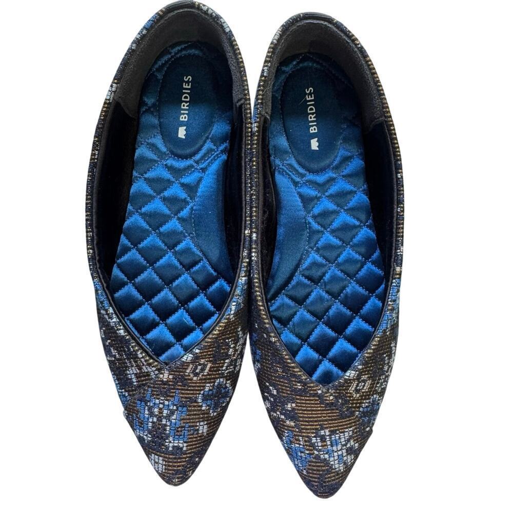 Birdies Goldfinch Flats Ballet Needlepoint Pointed Toe Floral Blue Gold Size 5.5 - Picture 4 of 10